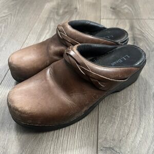 LL Bean Brown Braided Leather Strap Mules Women's Size 38 US 7
